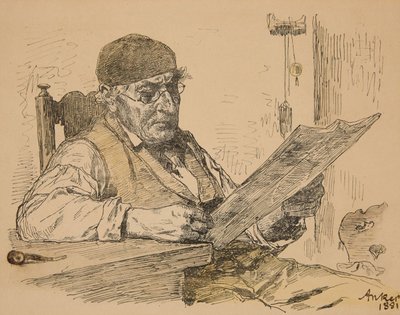 Farmer Reading Newspaper by Albert Anker